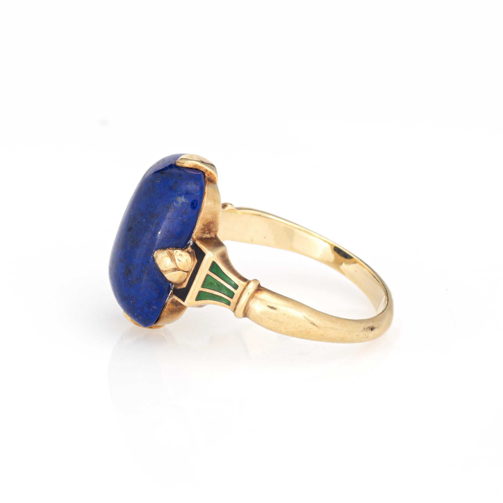 Vintage Art Deco Lapislázuli Anillo Esmalte 14k Oro Amarillo Sz 6.25 Joyería Fina Cabujón en venta