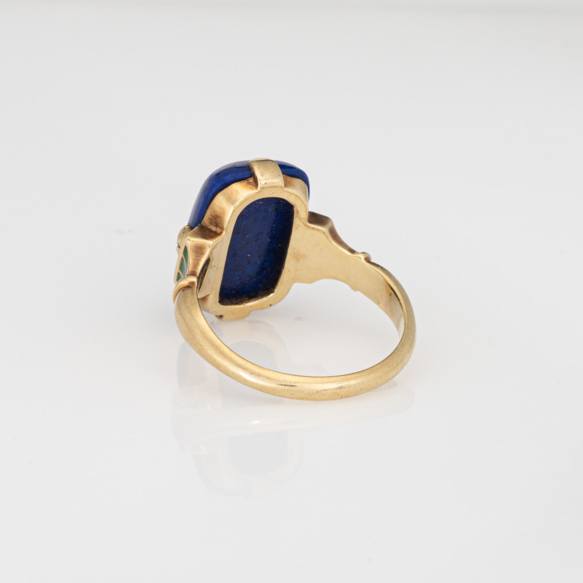 Vintage Art Deco Lapislázuli Anillo Esmalte 14k Oro Amarillo Sz 6.25 Joyería Fina en Bueno estado para la venta en Torrance, CA