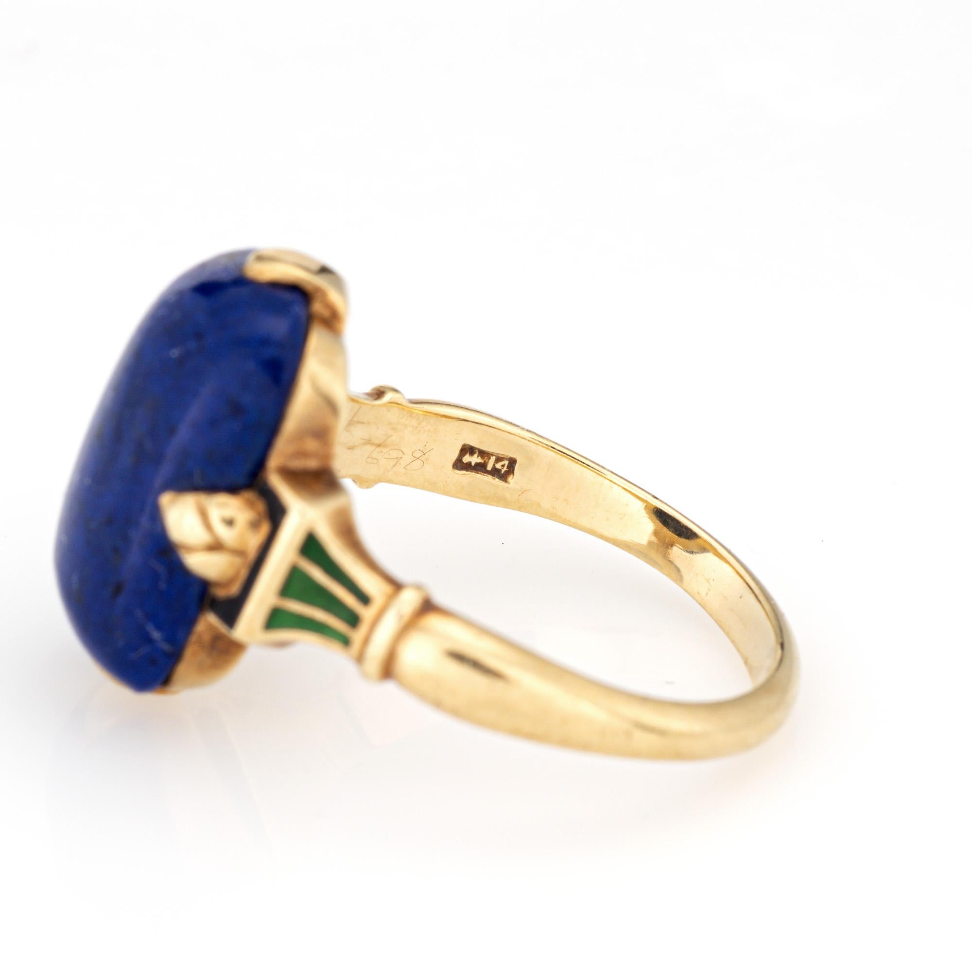 Vintage Art Deco Lapislázuli Anillo Esmalte 14k Oro Amarillo Sz 6.25 Joyería Fina en venta 1