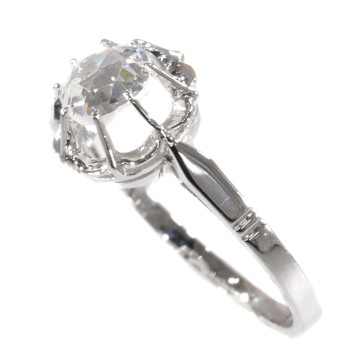 Women's Vintage Art Deco Large Rose Cut Diamond Engagement Ring Also Called Solitair For Sale