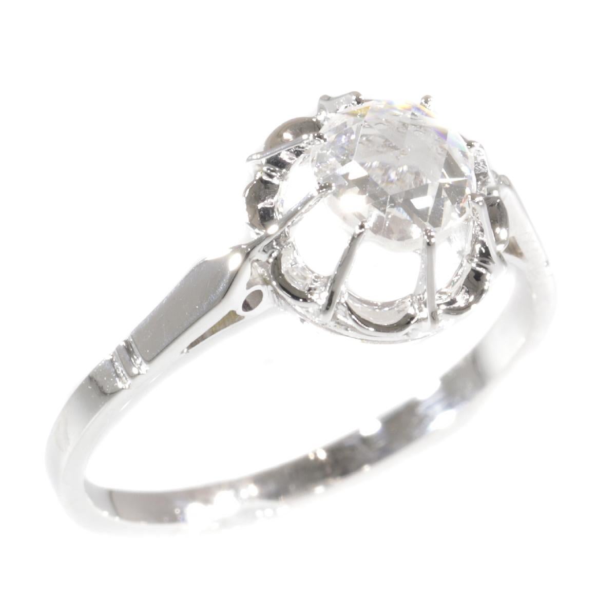 Vintage Art Deco Large Rose Cut Diamond Engagement Ring Also Called Solitair For Sale 4