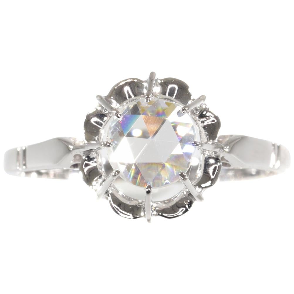 Vintage Art Deco Large Rose Cut Diamond Engagement Ring Also Called Solitair For Sale