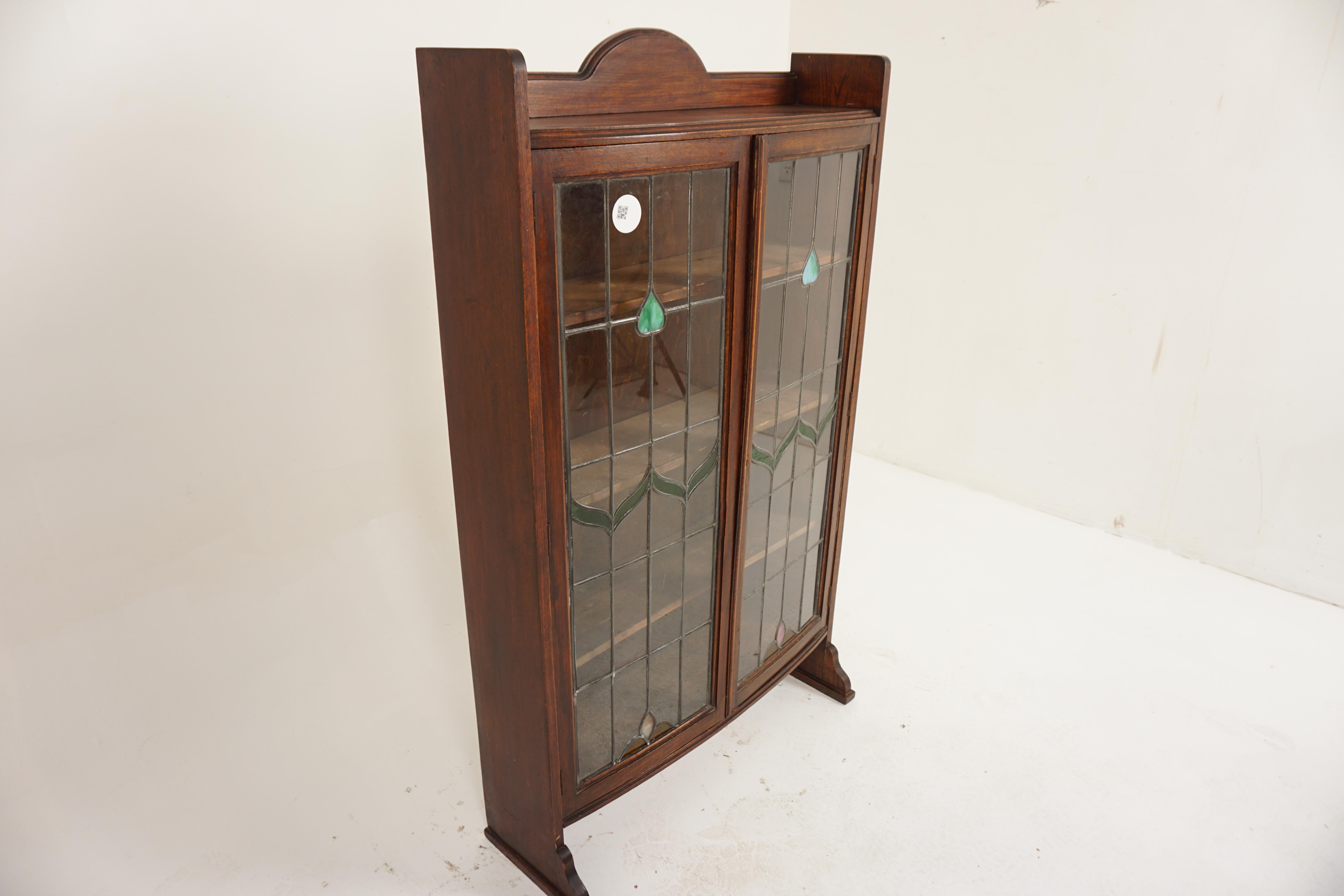 Scottish Vintage Art Deco Leaded Stained Glass Bookcase, Display, Scotland 1920, H1105
