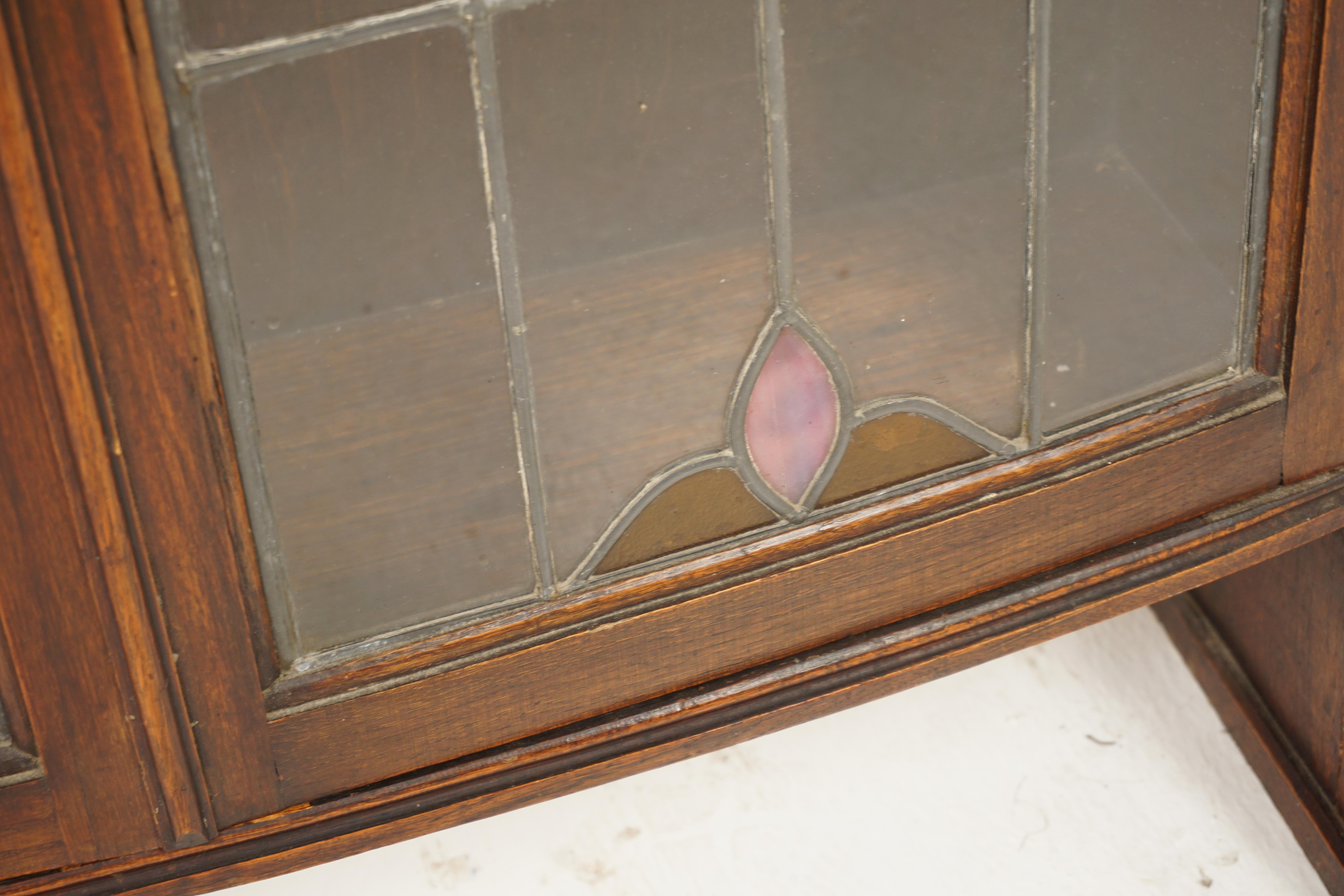 Early 20th Century Vintage Art Deco Leaded Stained Glass Bookcase, Display, Scotland 1920, H1105