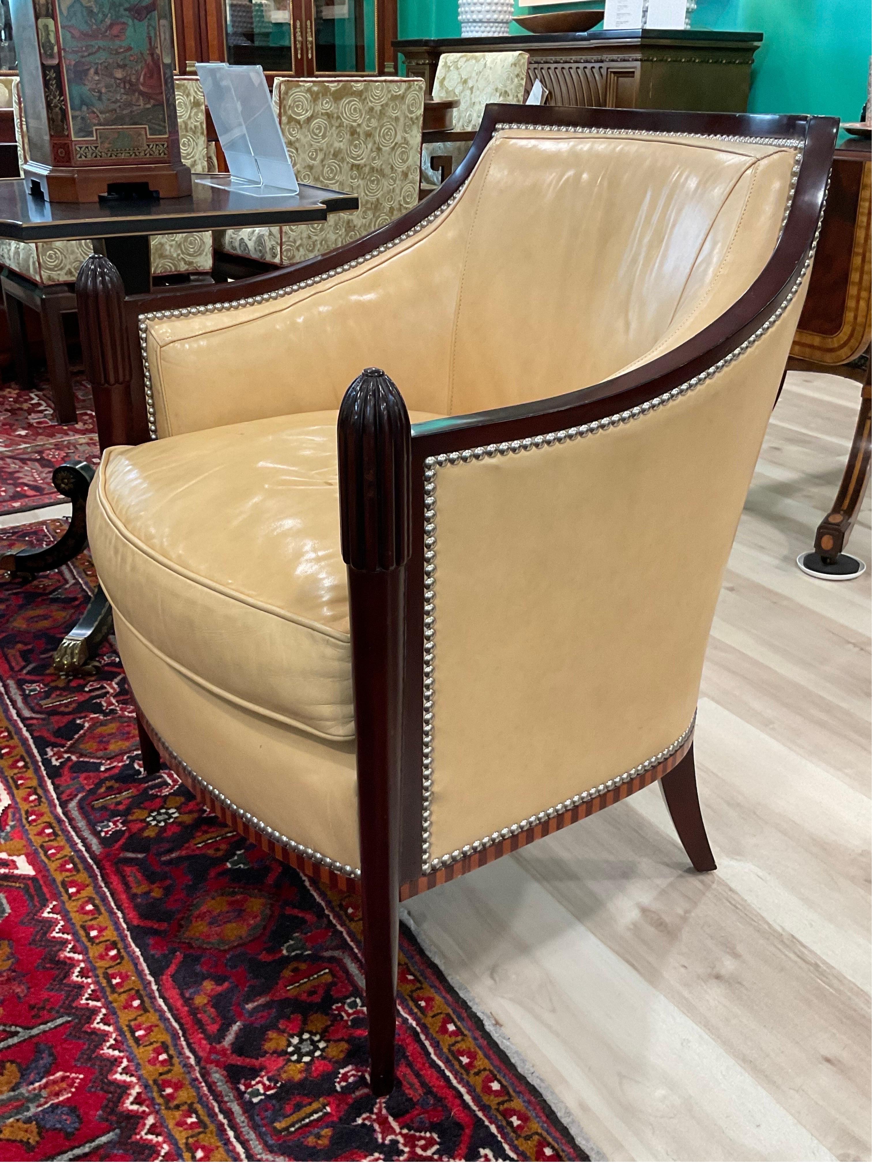 Late 20th Century Vintage Art Deco Leather Club Chair by Barbara Barry for Baker Furniture  For Sale