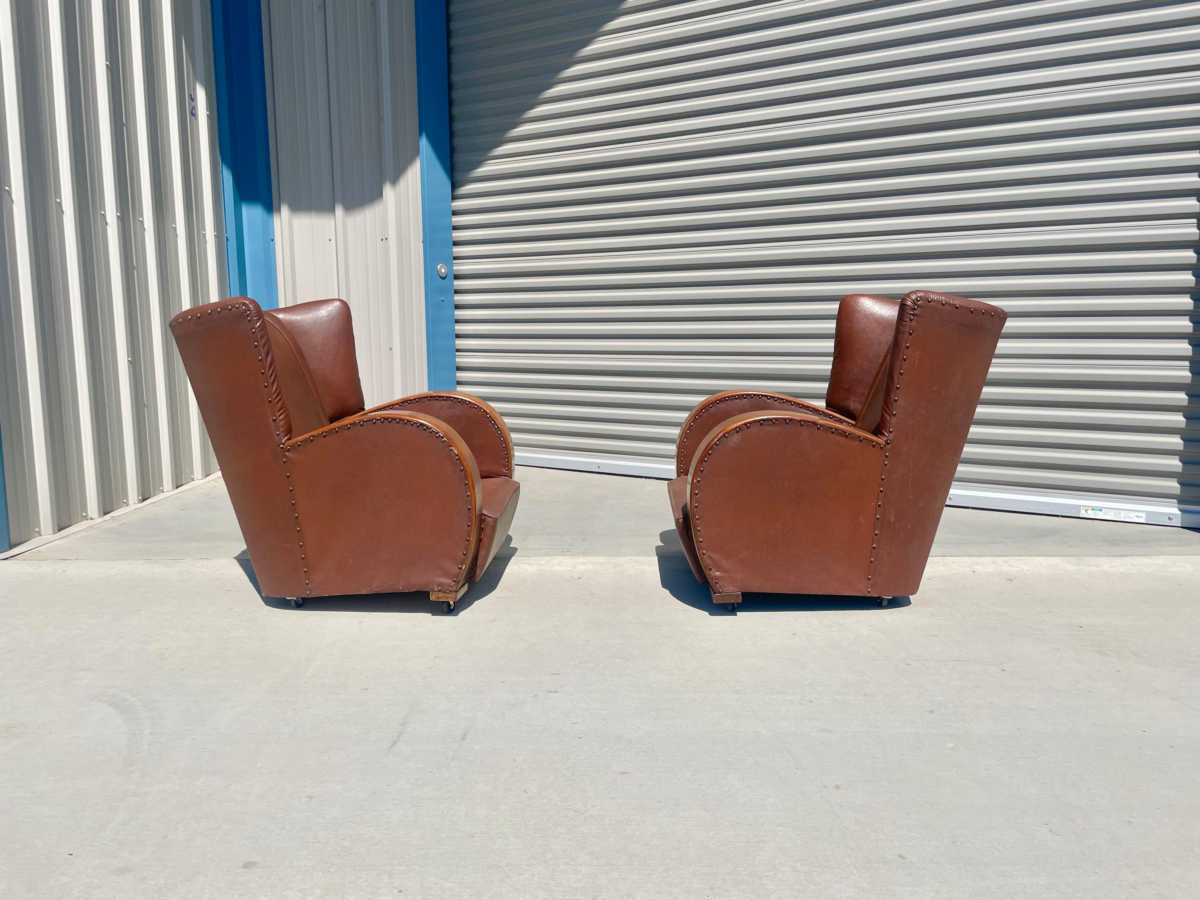 American Vintage Art Deco Leather Lounge Chairs For Sale
