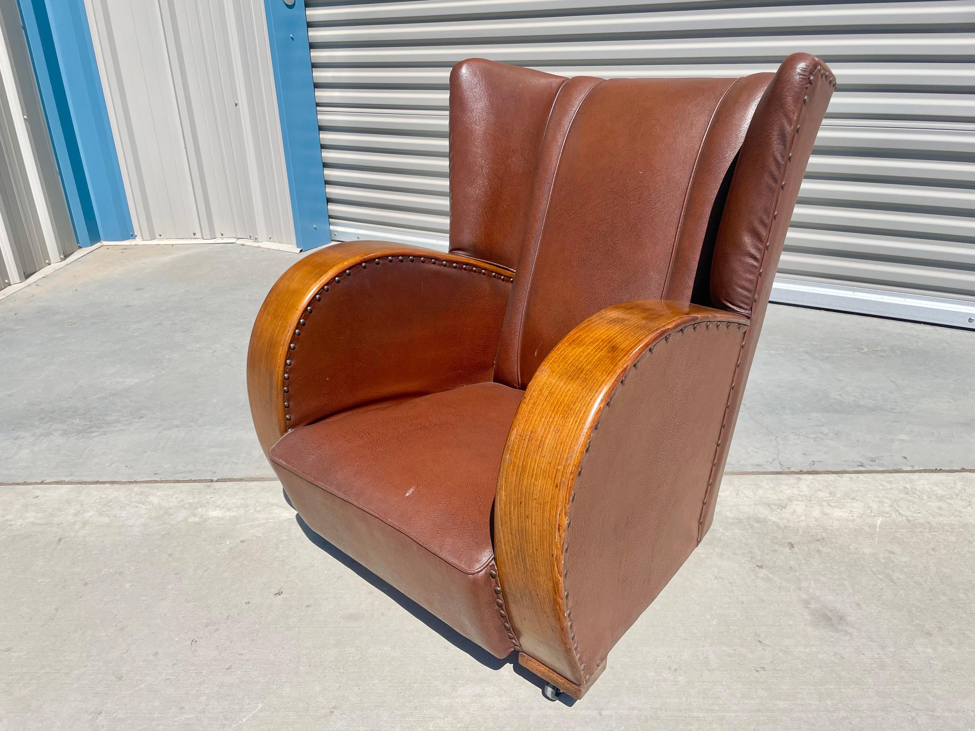 Faux Leather Vintage Art Deco Leather Lounge Chairs For Sale