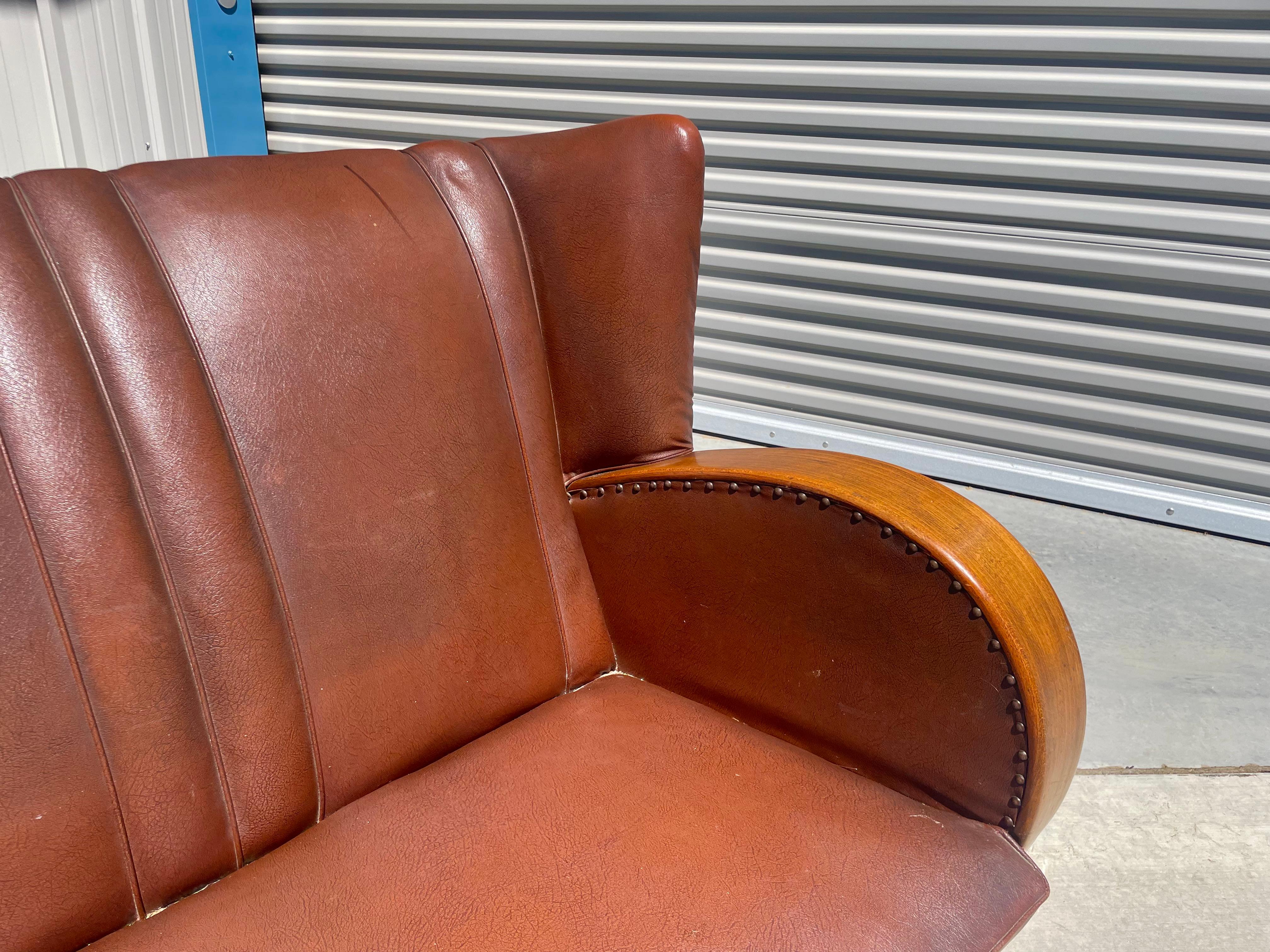 Vintage Art Deco Leather Loveseat For Sale 2