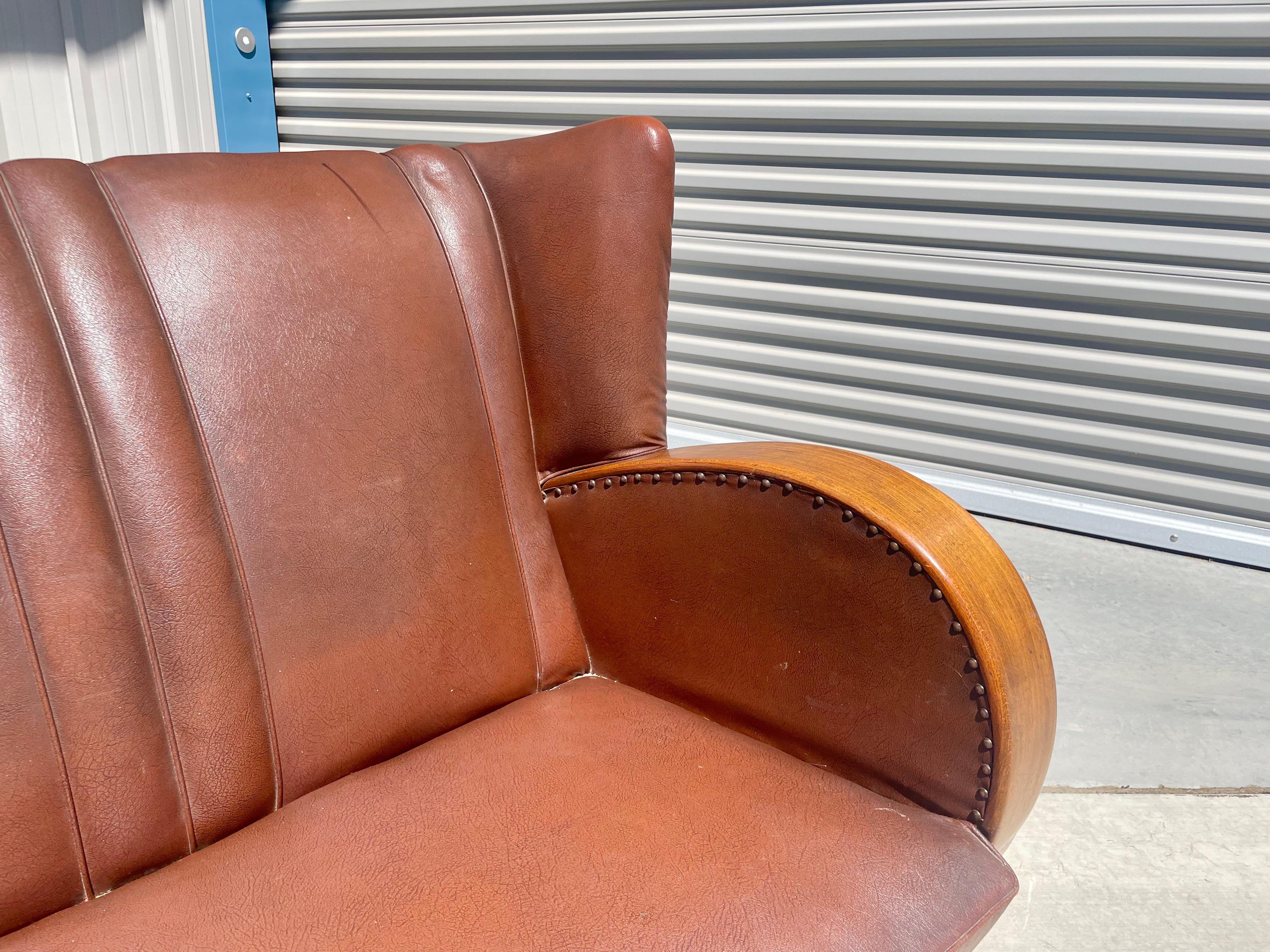 Late 20th Century Vintage Art Deco Leather Loveseat For Sale