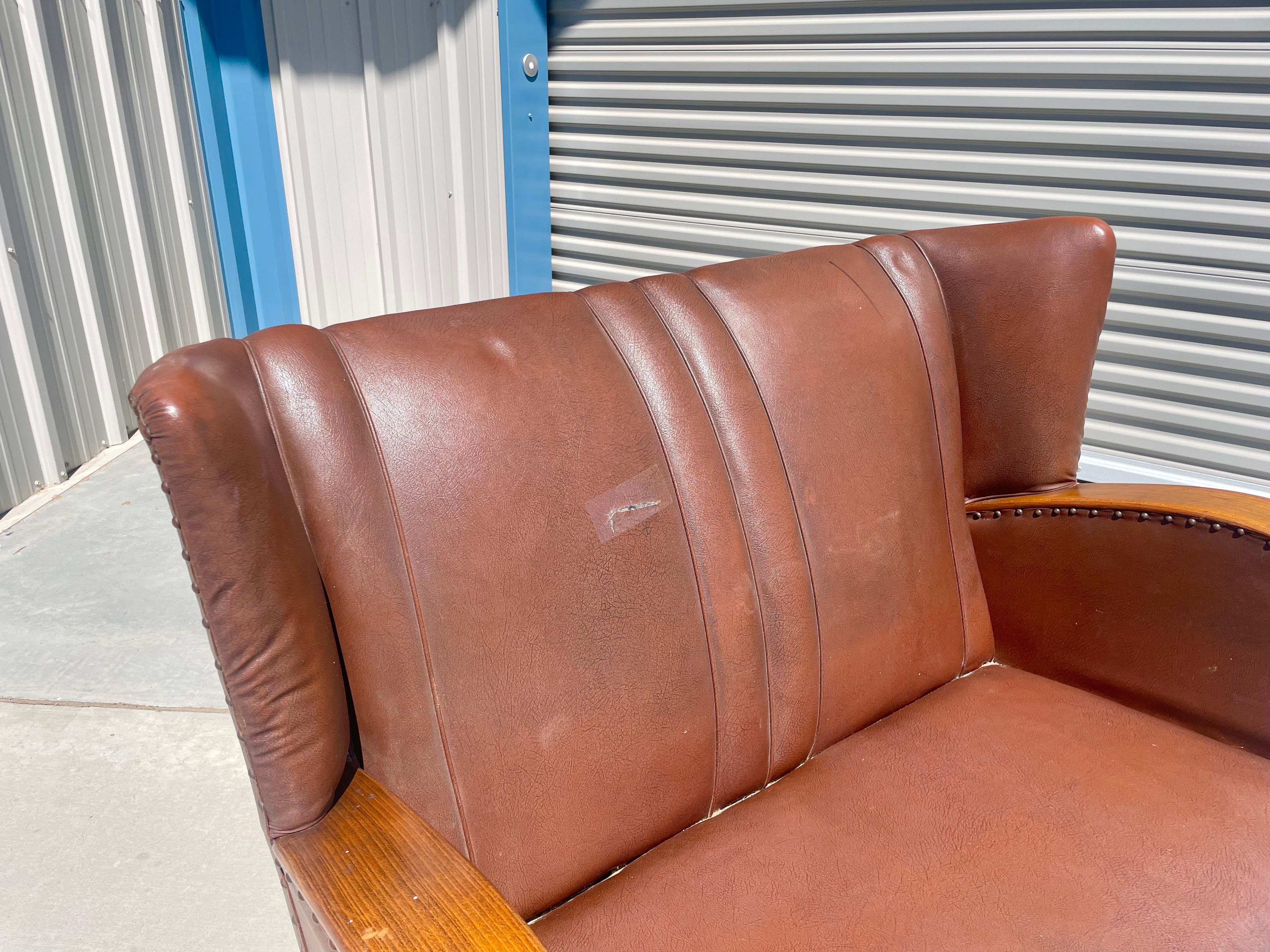 Faux Leather Vintage Art Deco Leather Loveseat For Sale