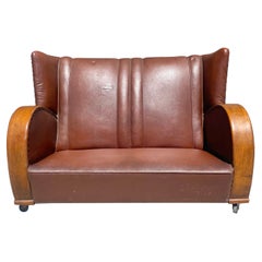Vintage Loveseat aus Leder im Art déco-Stil