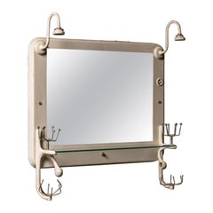 Vintage Art Deco Lighted Metal Vanity Mirror with Glass Shelf