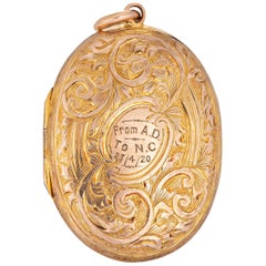 Vintage Art Deco Locket 9k Yellow Gold Chester Hallmarks Pendant Etched Flowers