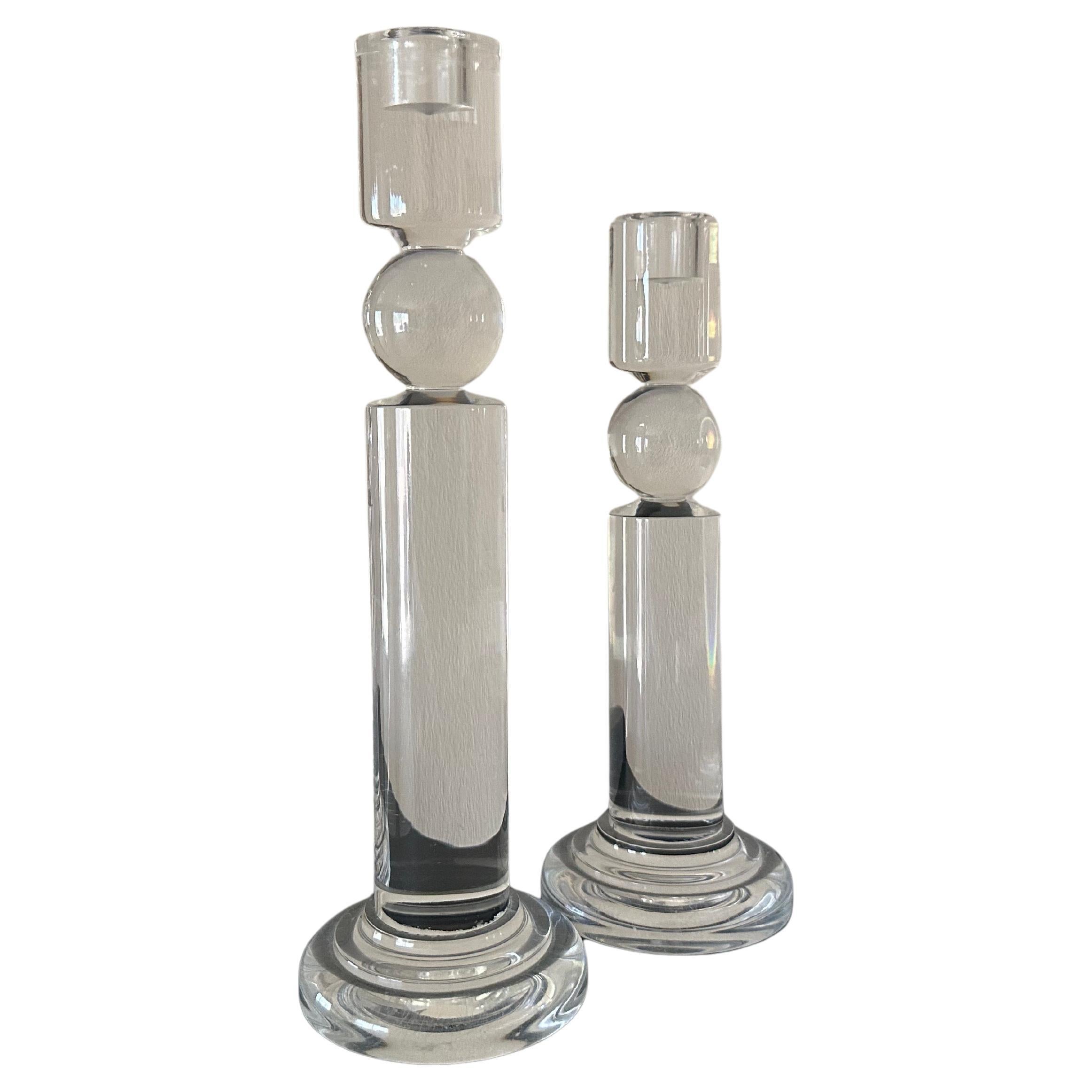 Vintage Art Deco Lucite Candlesticks with Geometric Shapes