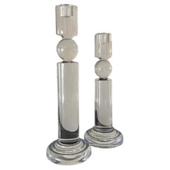 Vintage Art Deco Lucite Candlesticks with Geometric Shapes