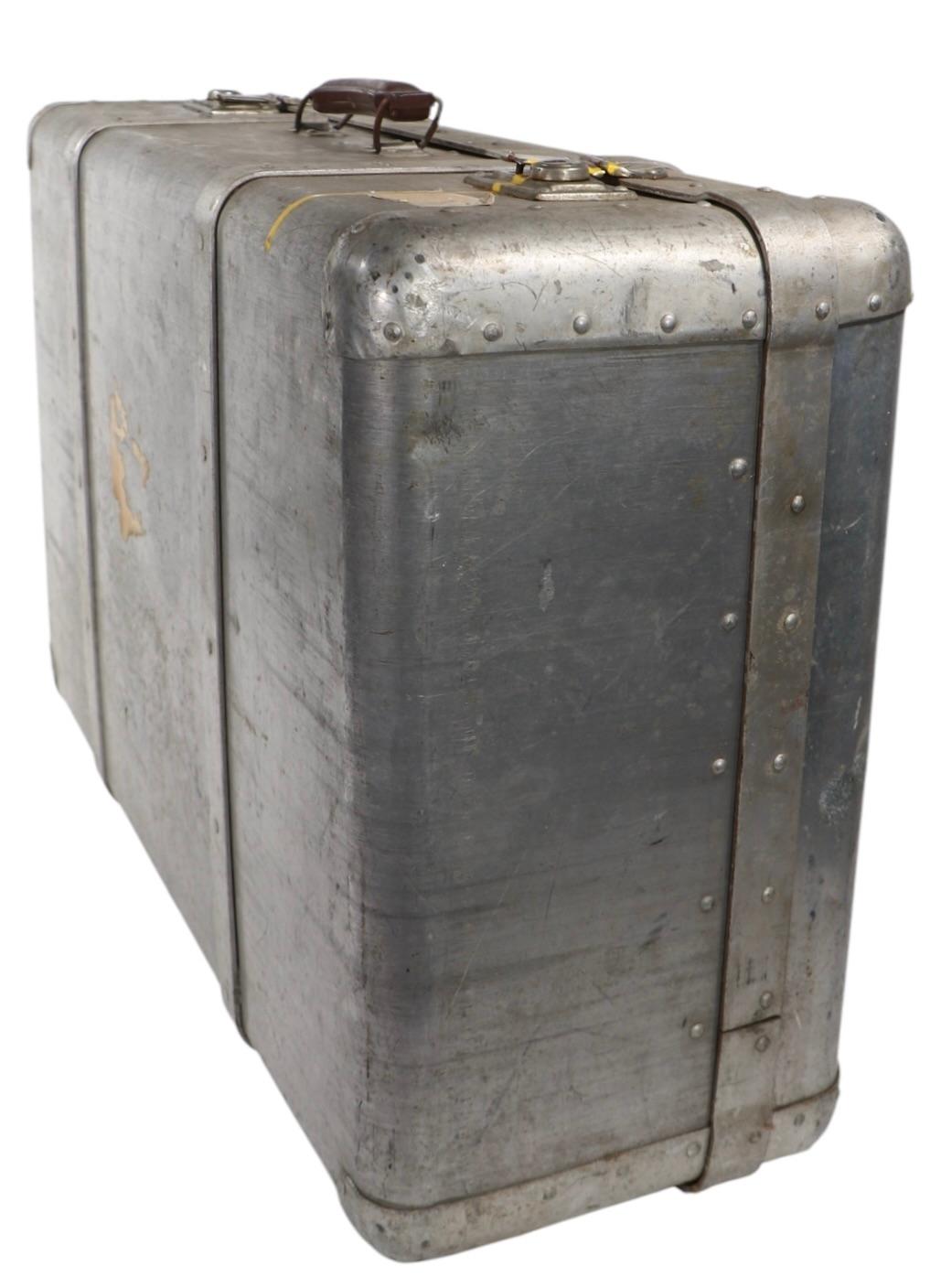 Vintage Art Deco Machine Age Riveted  Aluminum Suitcase For Sale 6