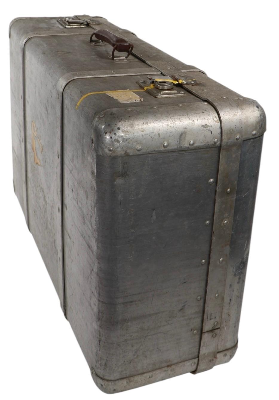 Vintage Art Deco Machine Age Riveted  Aluminum Suitcase For Sale 7