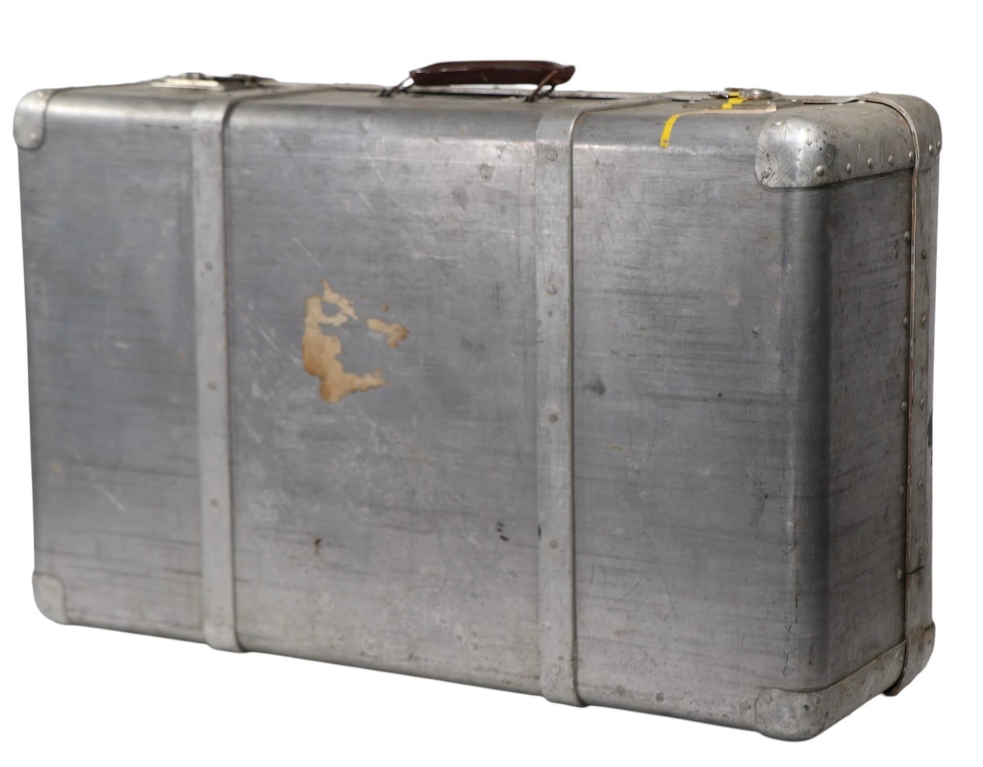 American Vintage Art Deco Machine Age Riveted  Aluminum Suitcase For Sale