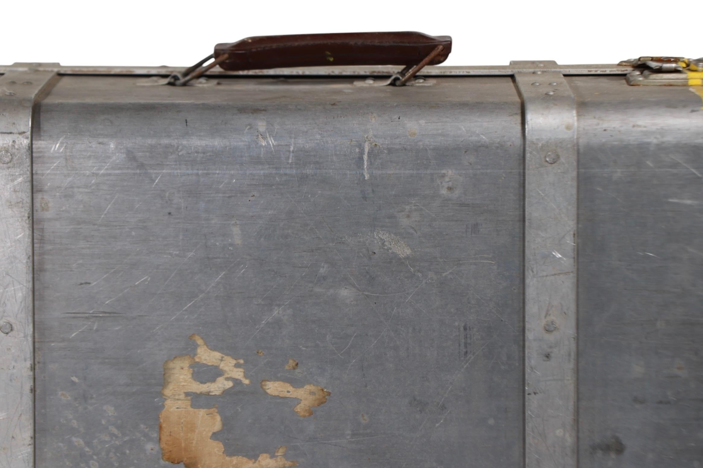 20th Century Vintage Art Deco Machine Age Riveted  Aluminum Suitcase For Sale