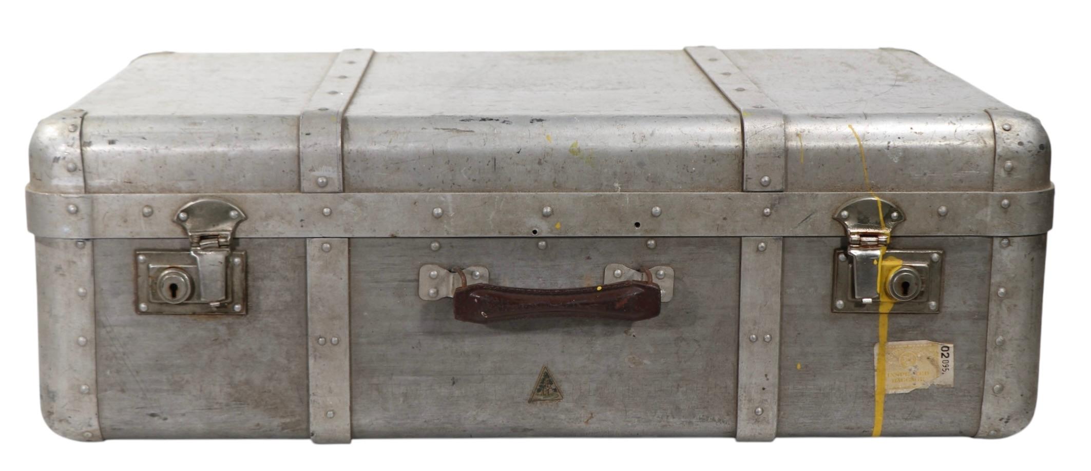 Vintage Art Deco Machine Age Riveted  Aluminum Suitcase For Sale 1