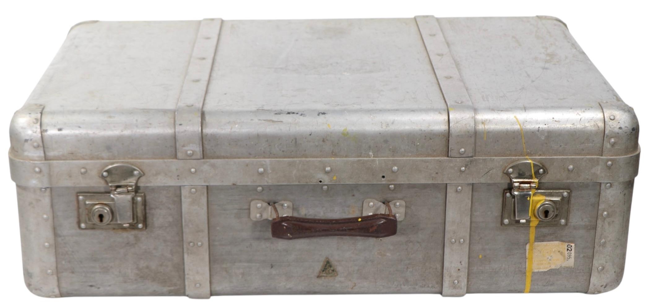 Vintage Art Deco Machine Age Riveted  Aluminum Suitcase For Sale 2