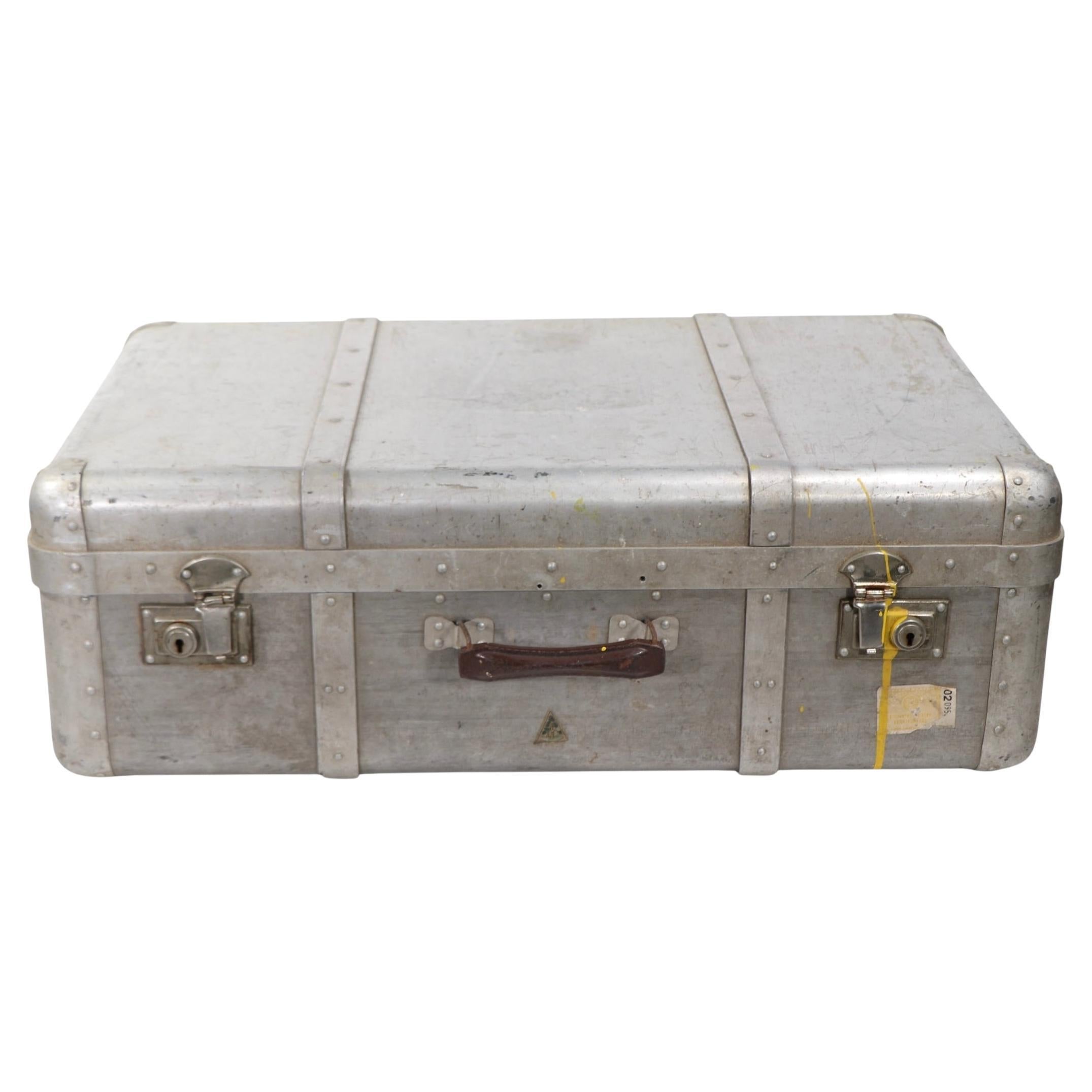 Vintage Art Deco Machine Age Riveted  Aluminum Suitcase