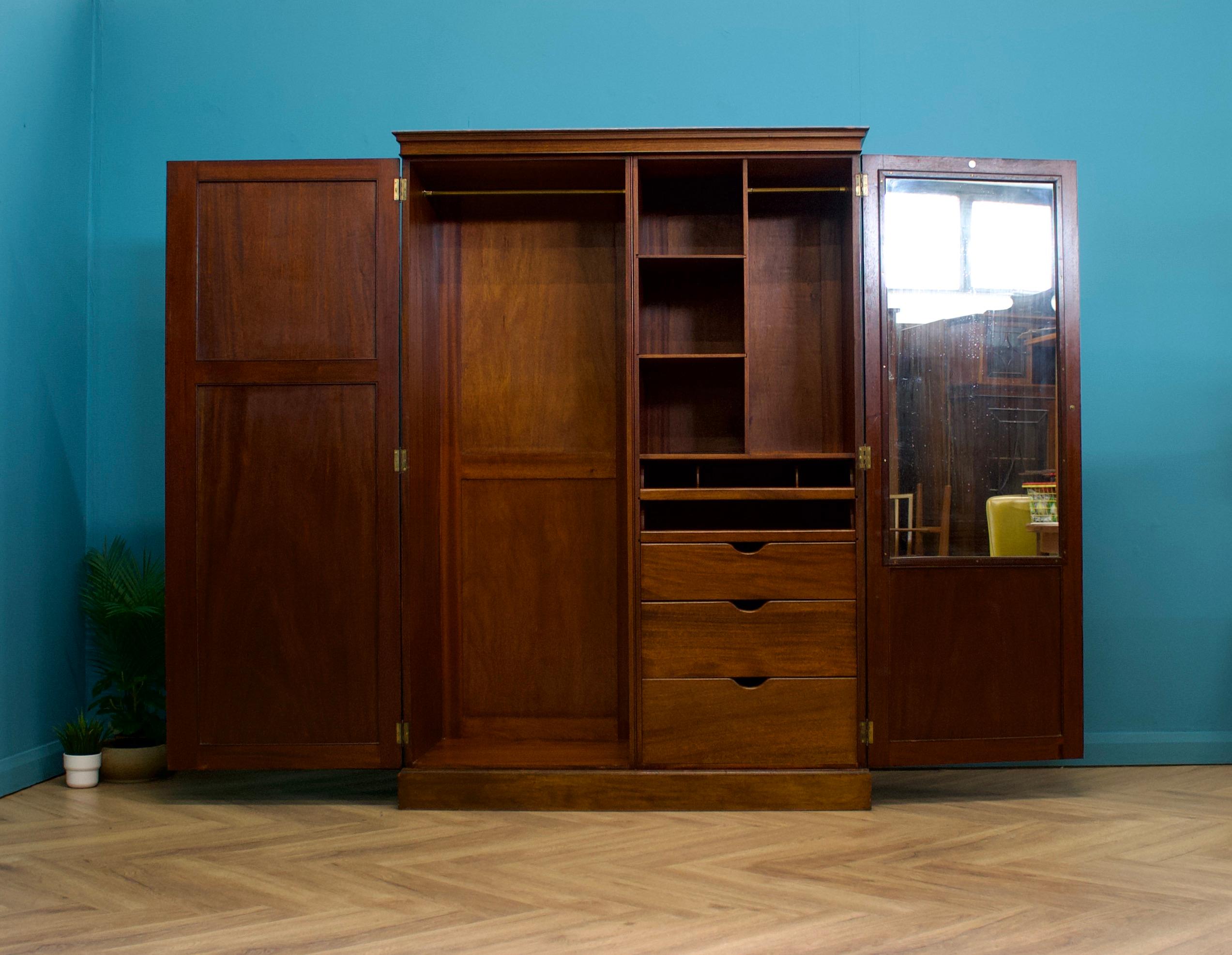 British Vintage Art Deco Mahogany Fitted Wardrobe from Heals & Son, 1930s
