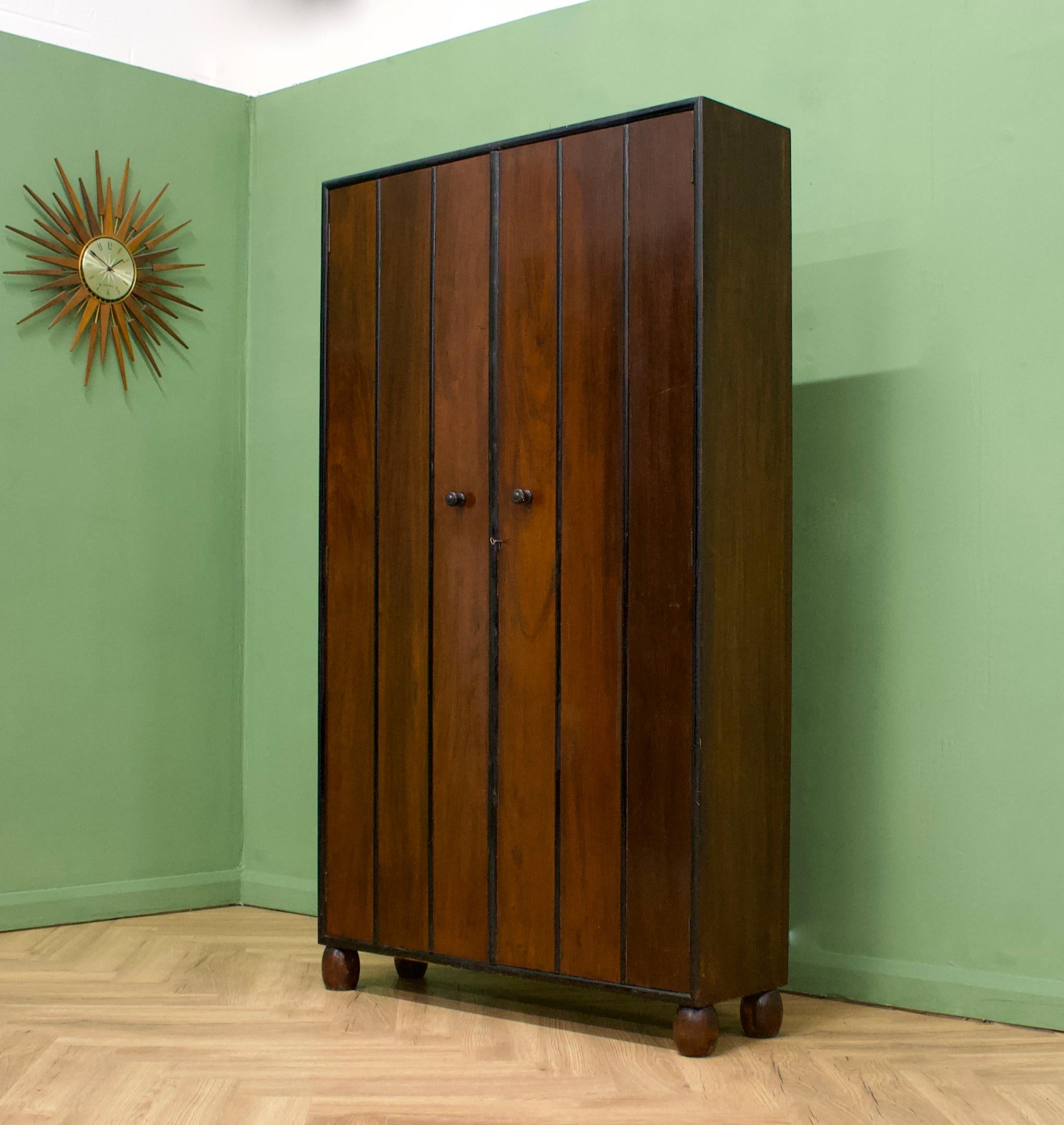 Vintage Art Deco Mahogany Heals Hall Cupboard Hanging Wardrobe, 1930s In Good Condition For Sale In South Shields, GB