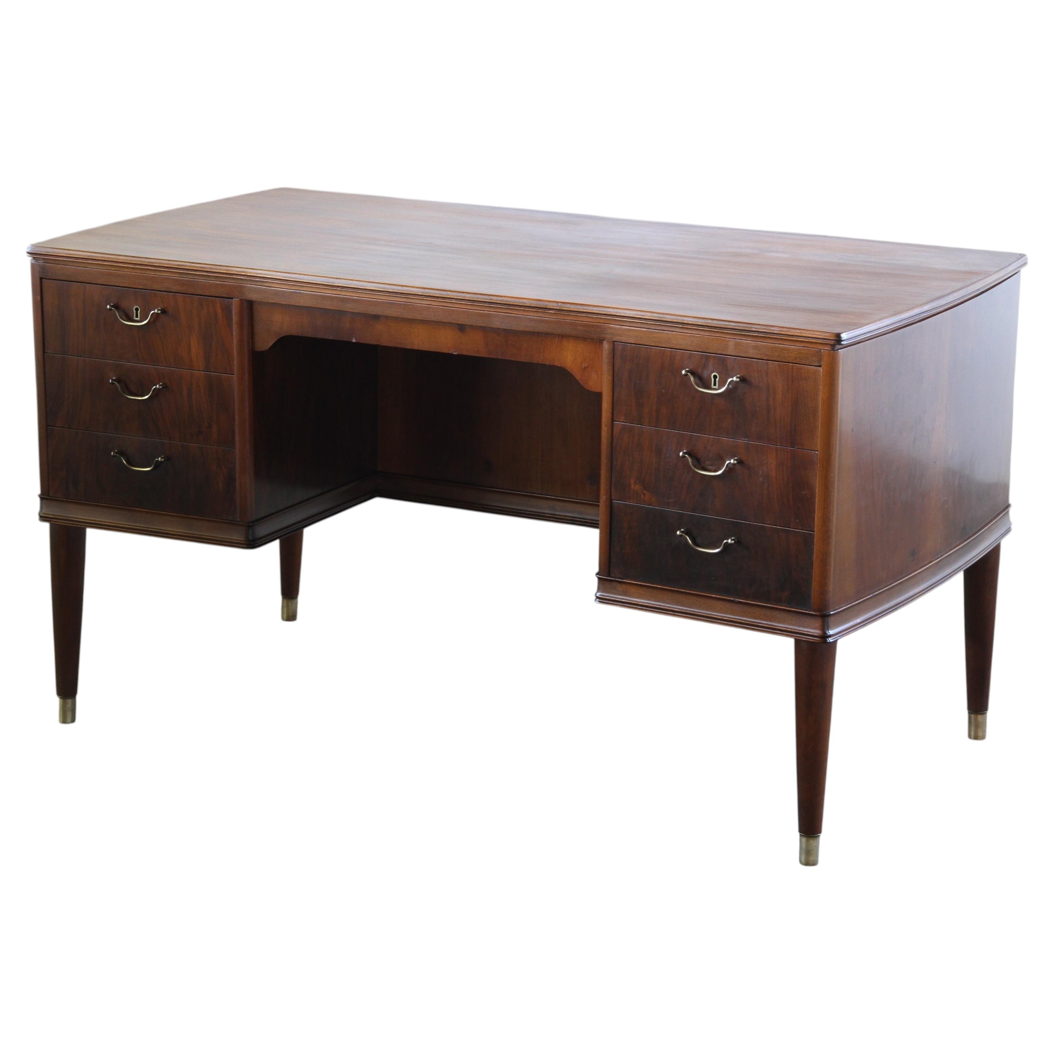 Vintage Art Deco Mahogany Writing Desk, Danish Mid-Century Modern, 1950s