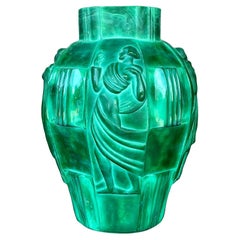 Vintage Art Deco Malachite Glass “Ingrid” Vase After Artur Pleva