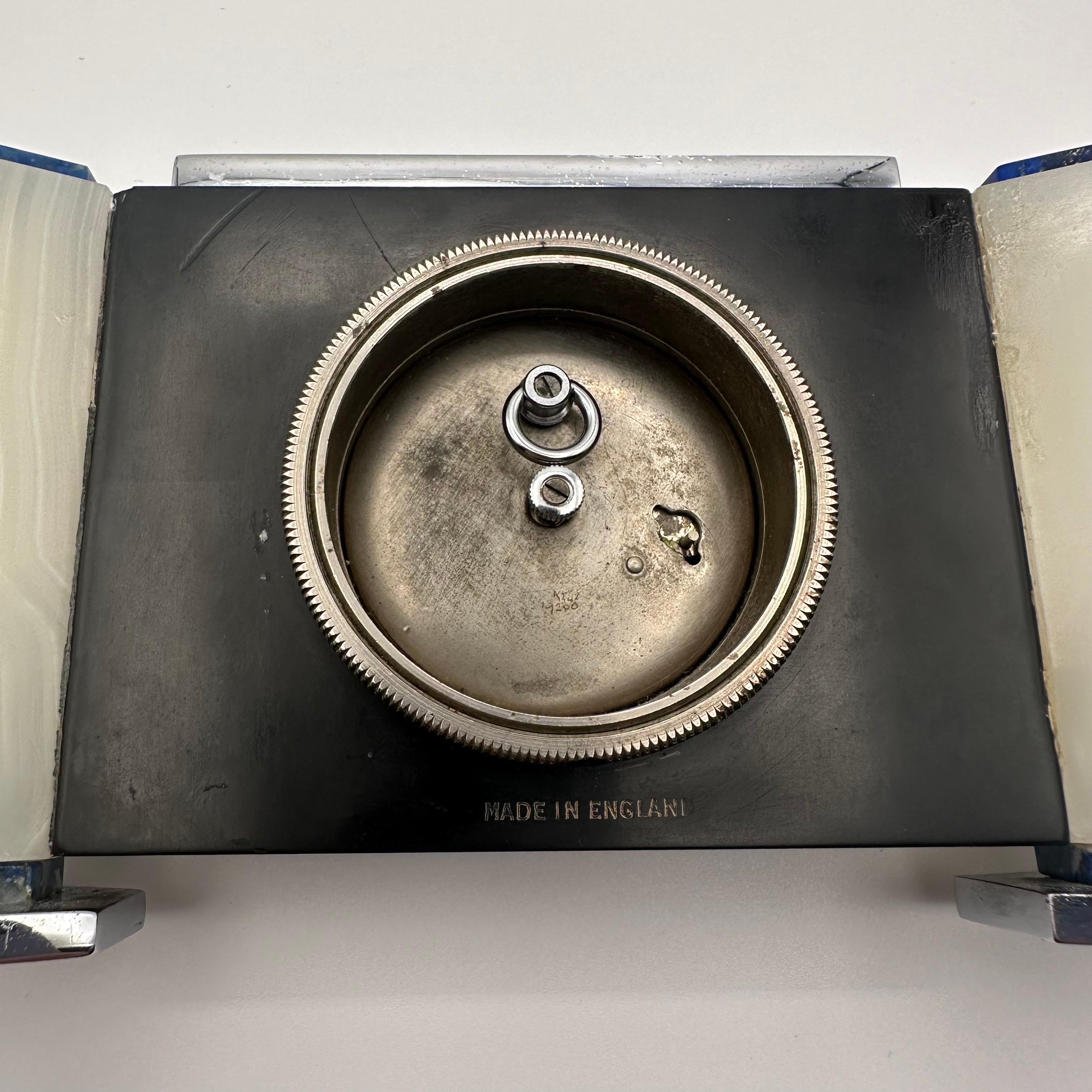 Orologio da tavolo d'epoca Art Deco con lapislazzuli, onice bianco e cromo, inglese in vendita 7