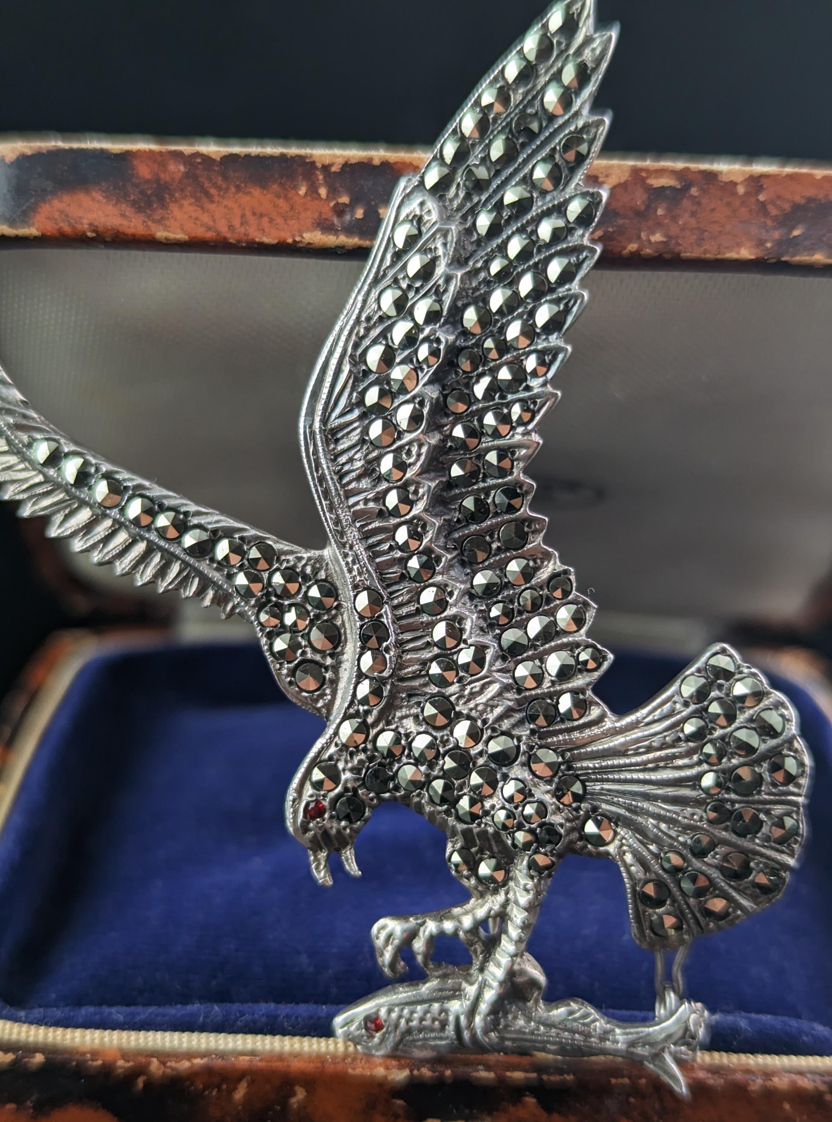 Vintage Art Deco Marcasite Eagle Brooch, Sterling Silver 3