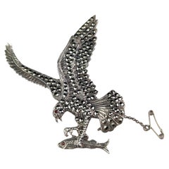 Antique Art Deco Marcasite Eagle Brooch, Sterling Silver