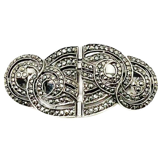 Vintage Art Deco Marcasite Argento Doppia Clip da Abito 1930s