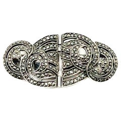 Vintage Art Deco Marcasite Silver Double Dress Clip 1930s
