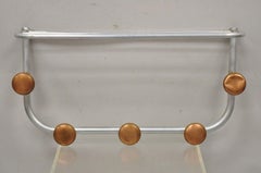 Vintage Art Deco MCM Aluminum and Copper Wall Shelf Towel Rack Coat Hook