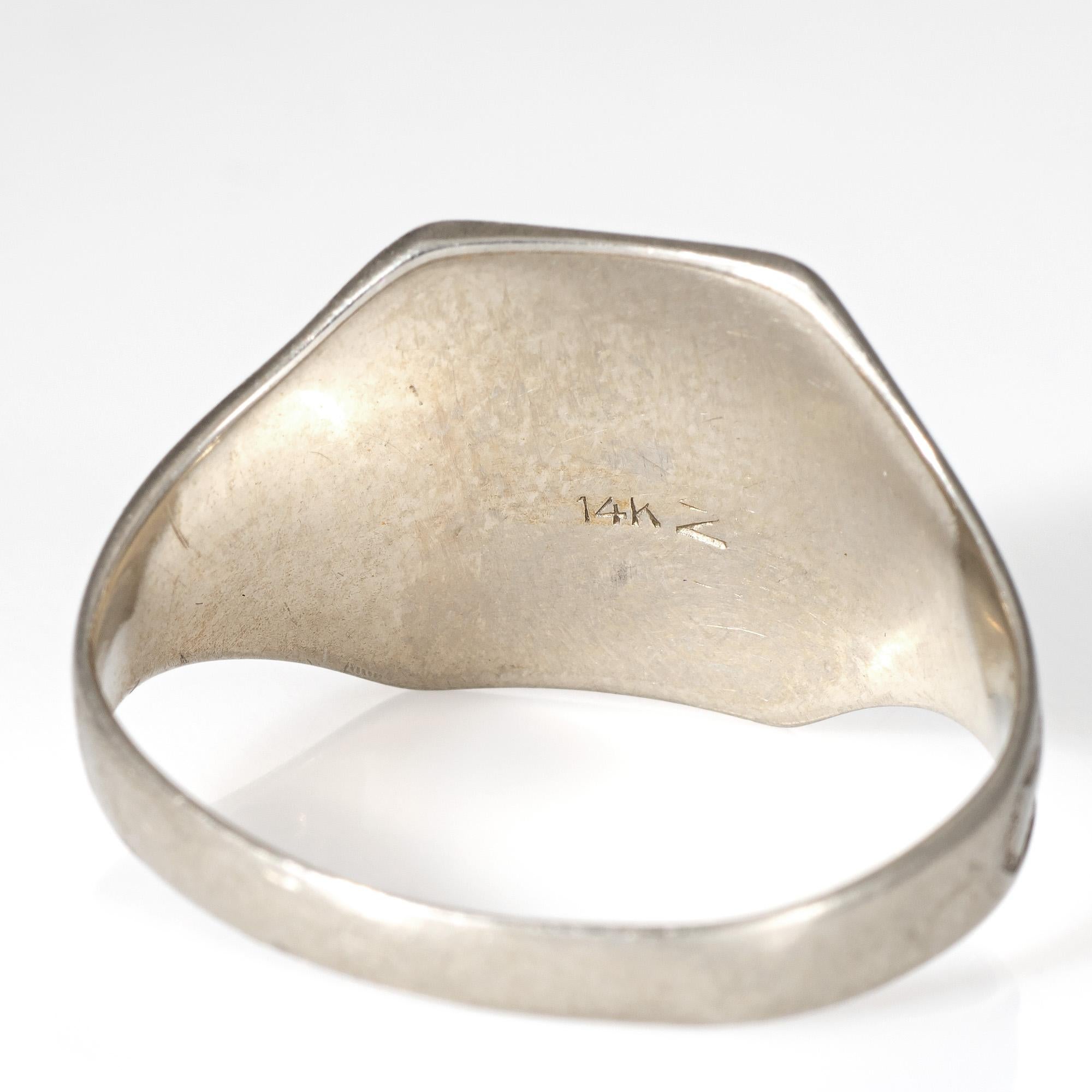 Art Deco Men's Signet Ring 14 Karat White Gold Square Mount Antique Jewelry 1
