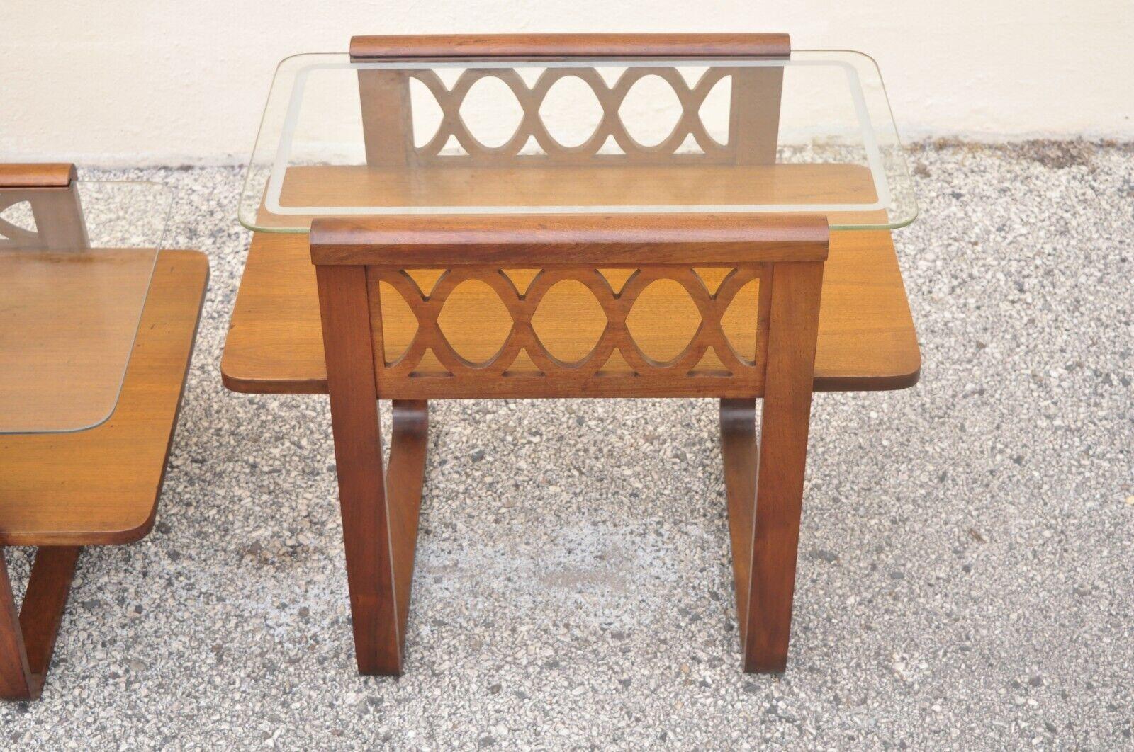20th Century Vintage Art Deco Mid-Century Mahogany & Glass Coffee Table Set by Superior 3 Pc For Sale