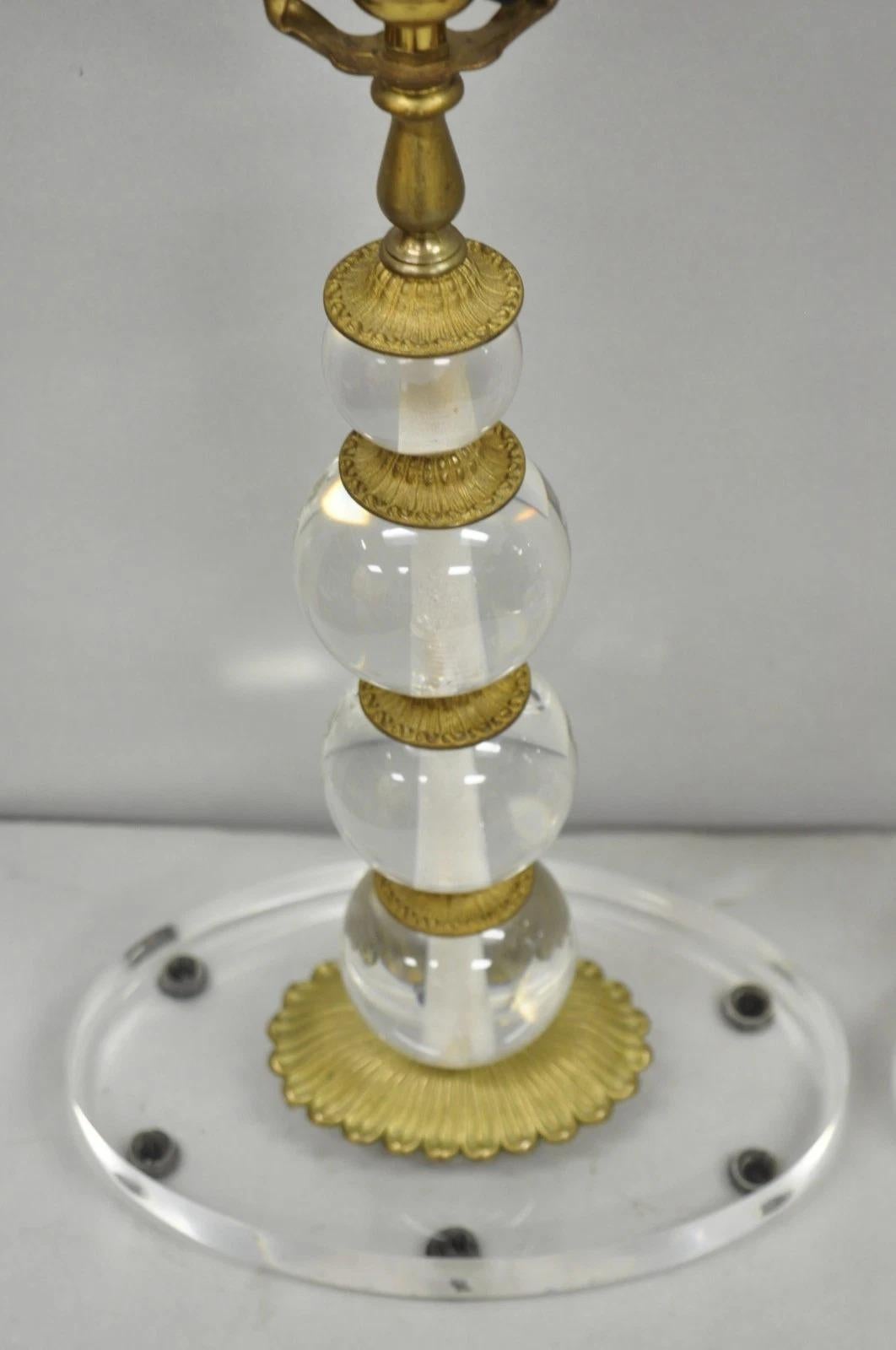 Brass Vintage Art Deco Mid Century Modern Acrylic Lucite Stacked Ball Table Lamps Pair For Sale