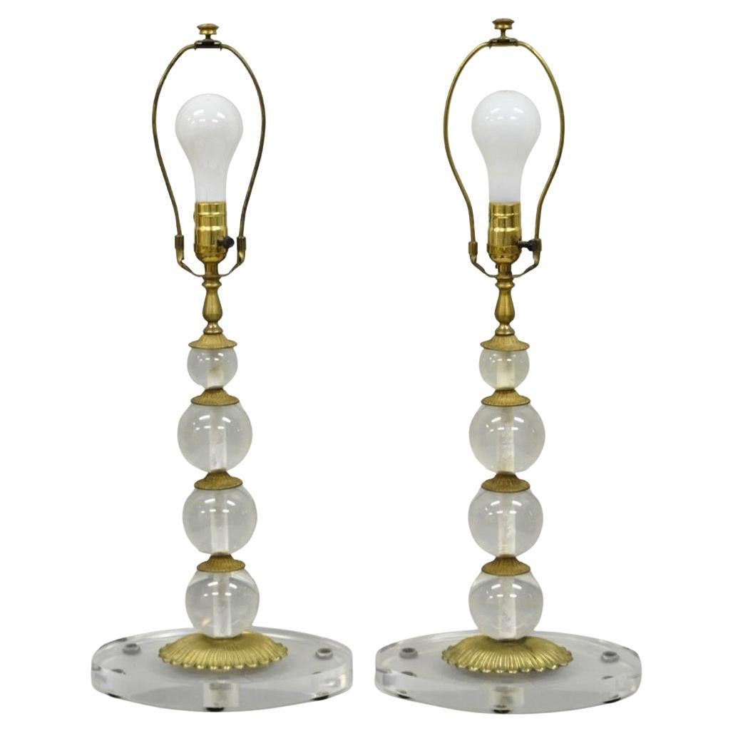 Vintage Art Deco Mid Century Modern Acrylic Lucite Stacked Ball Table Lamps Pair For Sale