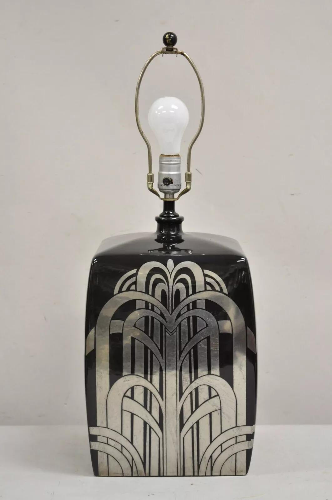 Lampada da tavolo scultorea a cubo in ceramica nera vintage Art Deco Mid Century Modern in vendita 4