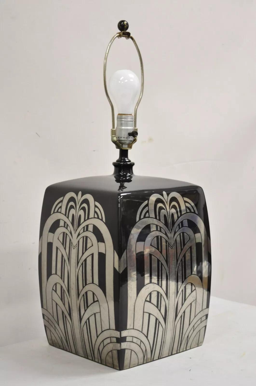 Lampada da tavolo scultorea a cubo in ceramica nera vintage Art Deco Mid Century Modern in vendita 5