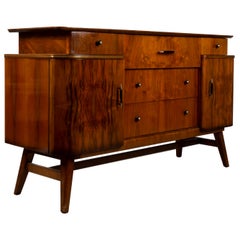 Vintage Art Deco Midcentury Figured Walnut Credenza Sideboard, England