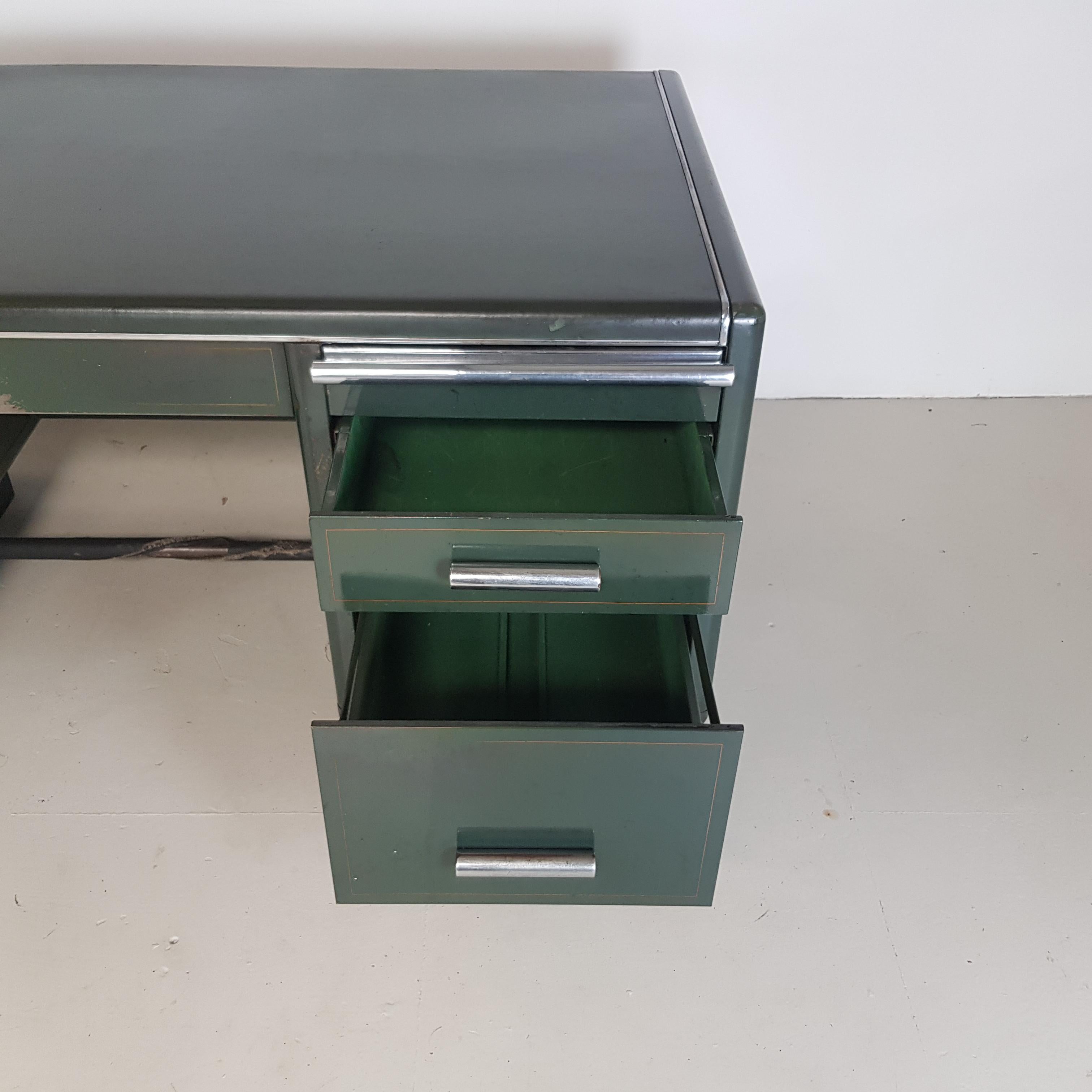 Vintage Art Deco Milner Double Pedestal Partners Steel Desk 2