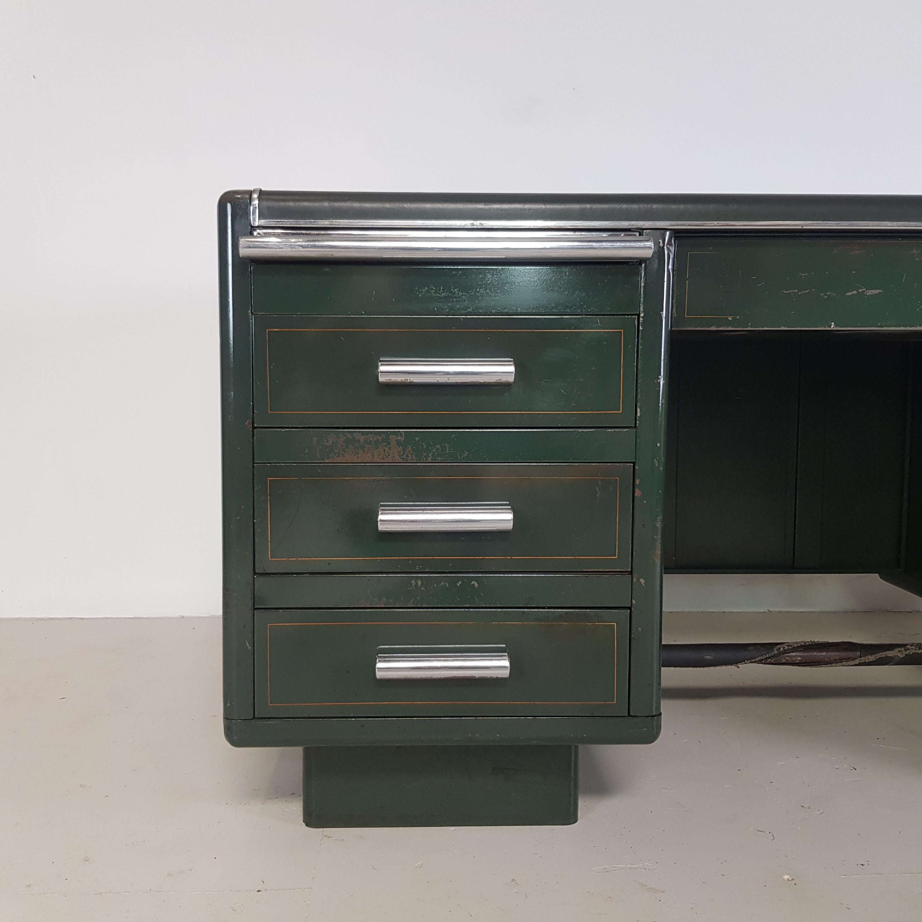 Vintage Art Deco Milner Double Pedestal Partners Steel Desk 3