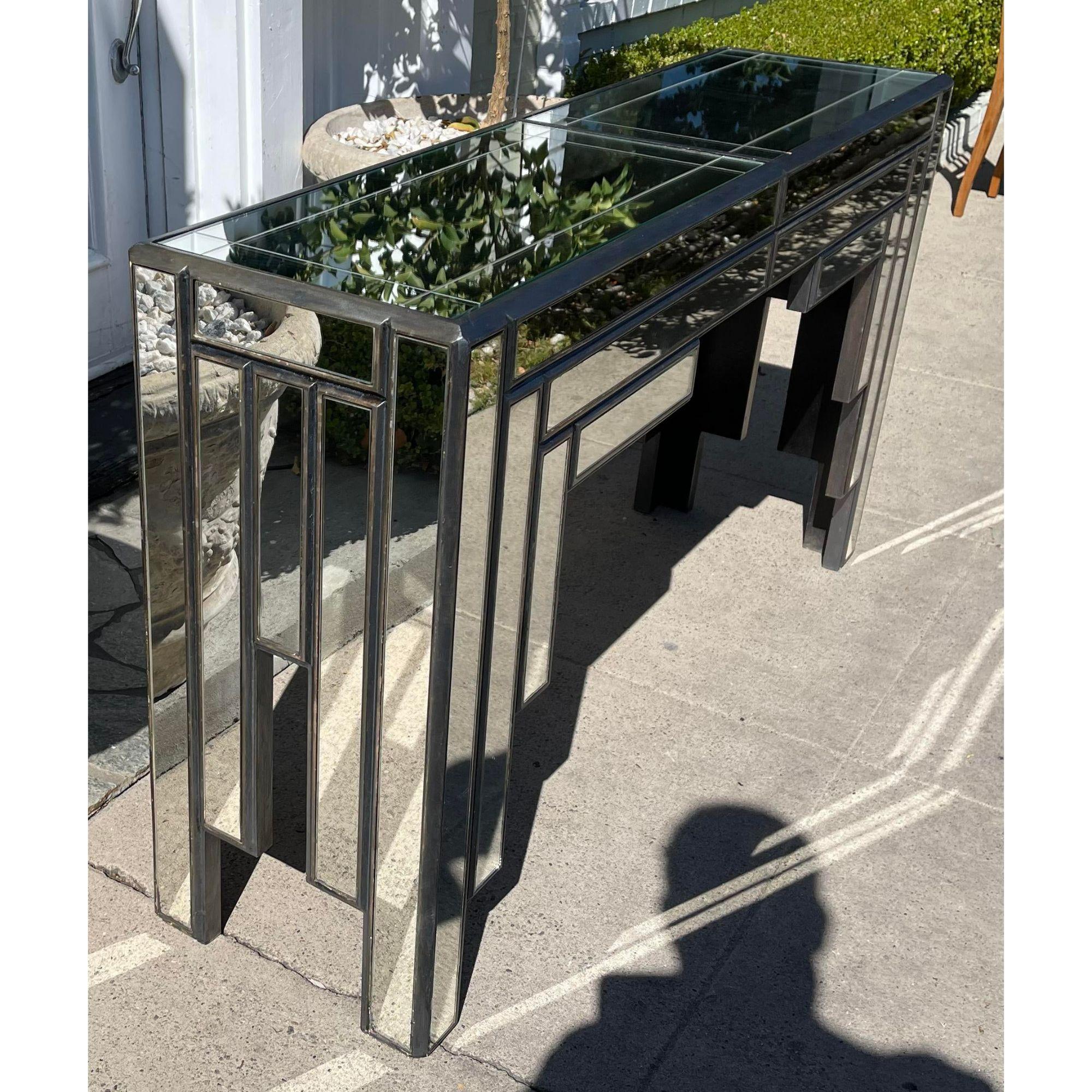 Vintage Art Deco Mirrored Theater Console Table In Good Condition In LOS ANGELES, CA