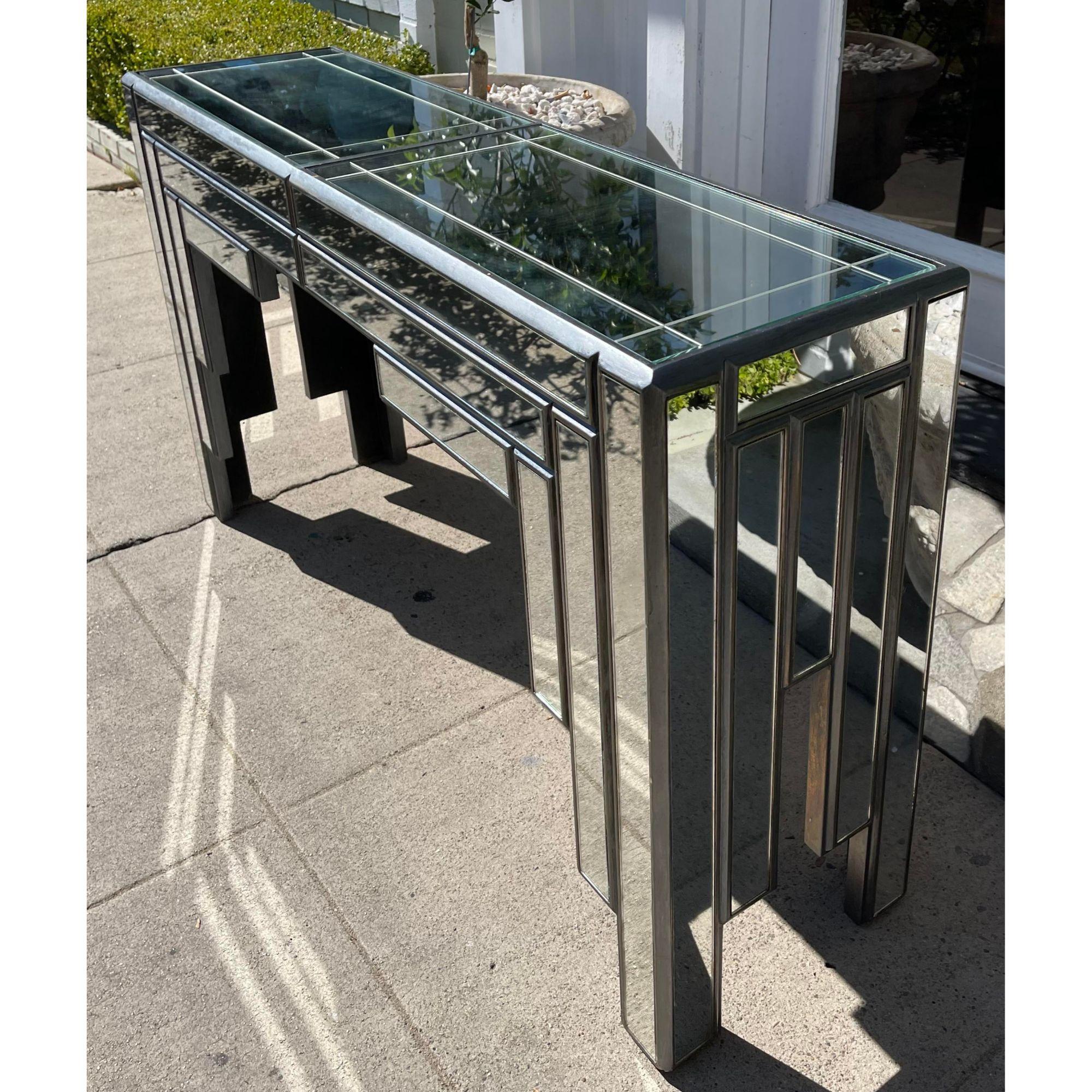 Vintage Art Deco Mirrored Theater Console Table 1