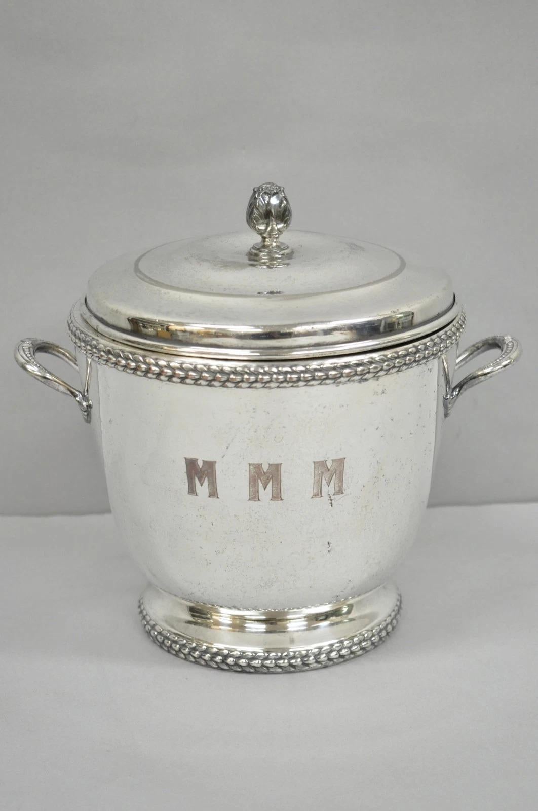 Vintage Art Deco Modern Silver Plated Lidded Ice Bucket w/ 