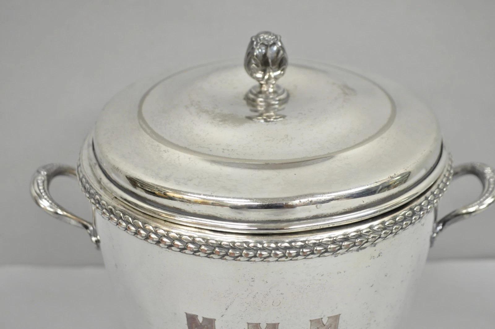 Art déco Vintage Art Deco Modern Silver Plated Lidded Ice Bucket w/ 