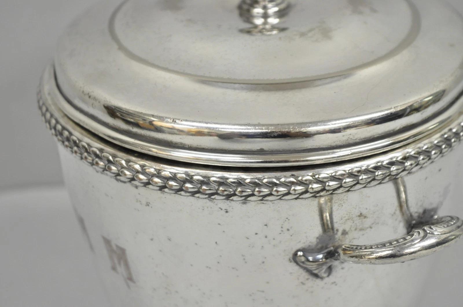 Vintage Art Deco Modern Silver Plated Lidded Ice Bucket w/ 